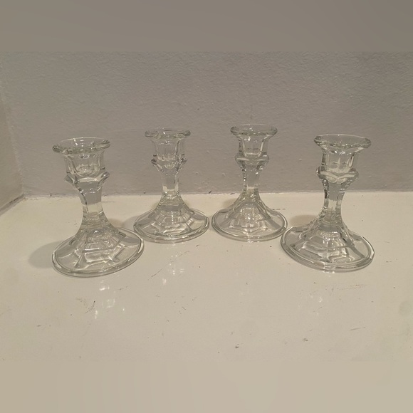 Vintage Clear 4.25” Glass Candlesticks- Set of 4 - Picture 1 of 10